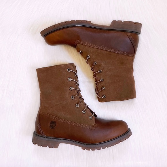 Timberland Women’s Authentics Teddy Fleece Waterproof Fold Down Brown Boot - Picture 8 of 9